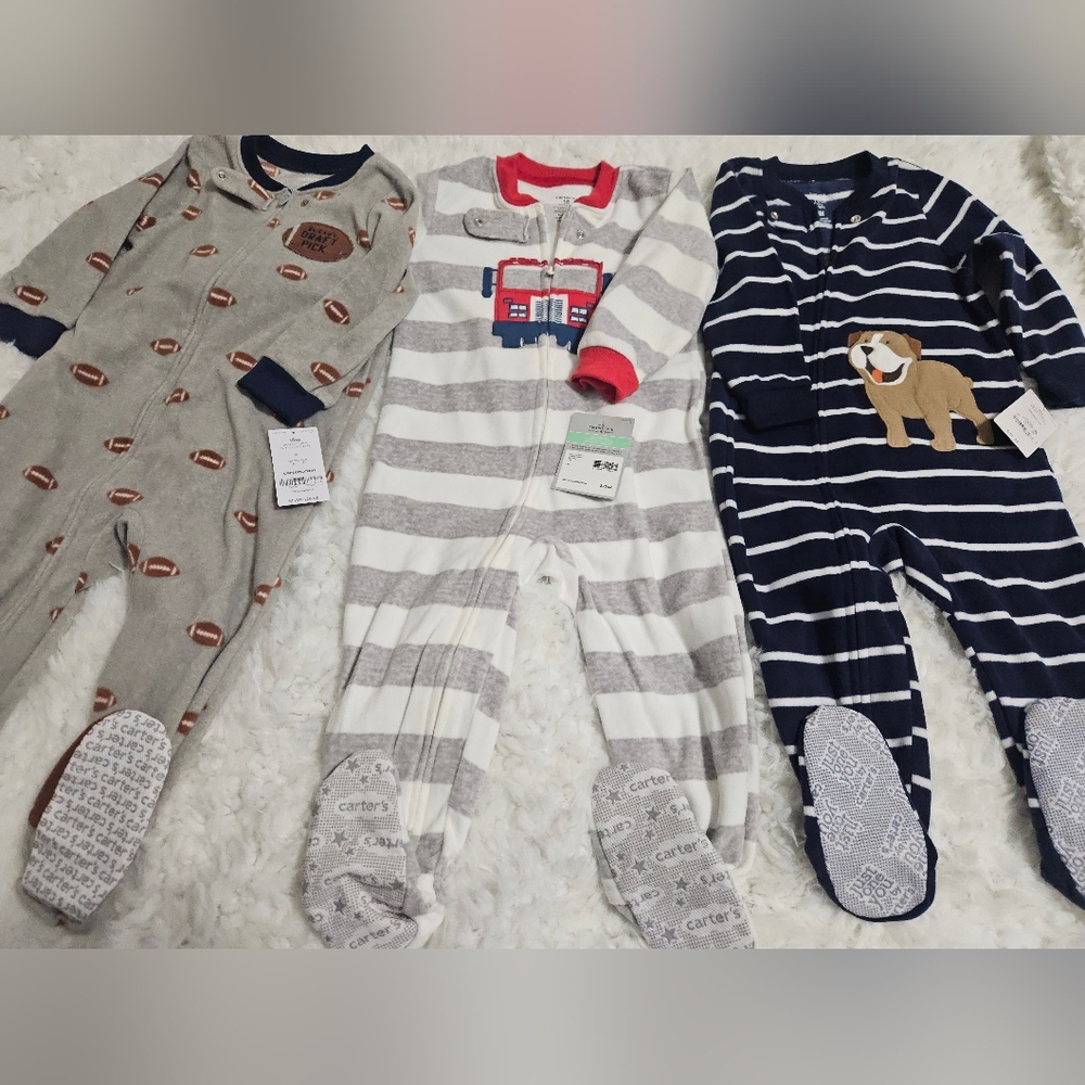 Bundle Carter's Kids One Piece Pajama Set - Gray, White, and Blue